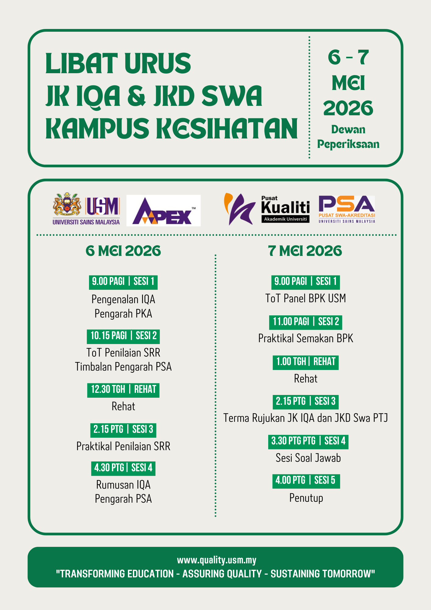 Poster Libat Urus JKIQA JKD Swa PTJ 6 7 Mei 2026