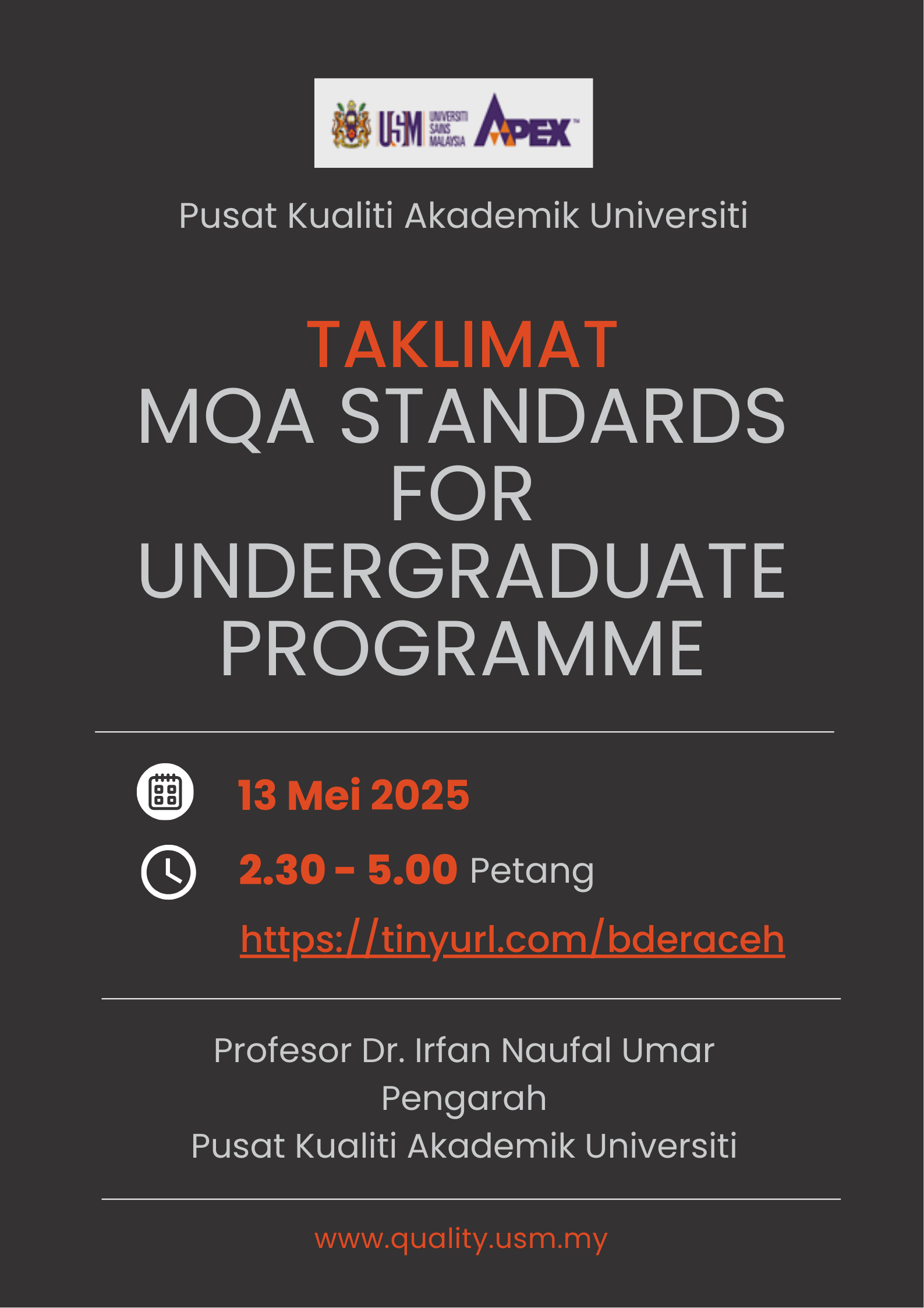 Poster Taklimat MQA Standards for UG Programme 13 Mei 2025